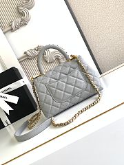 Chanel Mini Flap Bag with Top Handle Grained Calfskin Gold Tone Metal Gray - 19x13x9cm - 3