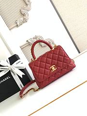 Chanel Mini Flap Bag with Top Handle Grained Calfskin Gold Tone Metal Red - 19x13x9cm - 1