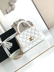 Chanel Mini Flap Bag with Top Handle Grained Calfskin Gold Tone Metal White - 19x13x9cm - 1