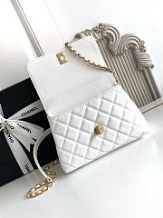 Chanel Mini Flap Bag with Top Handle Grained Calfskin Gold Tone Metal White - 19x13x9cm - 6