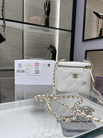 Chanel Classic Small Vanity with Chain Grained Calfskin Gold Tone Metal White - 11x8.5x7cm