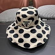 Prada Triangle Polka Dot Logo Bucket Hat Beige  - 1