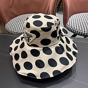 Prada Triangle Polka Dot Logo Bucket Hat Beige  - 5