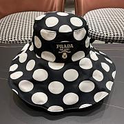 Prada Triangle Polka Dot Logo Bucket Hat Black - 1