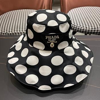 Prada Triangle Polka Dot Logo Bucket Hat Black