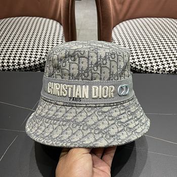 Dior Oblique Small Brim Bucket Hat White and Gray Embroidery