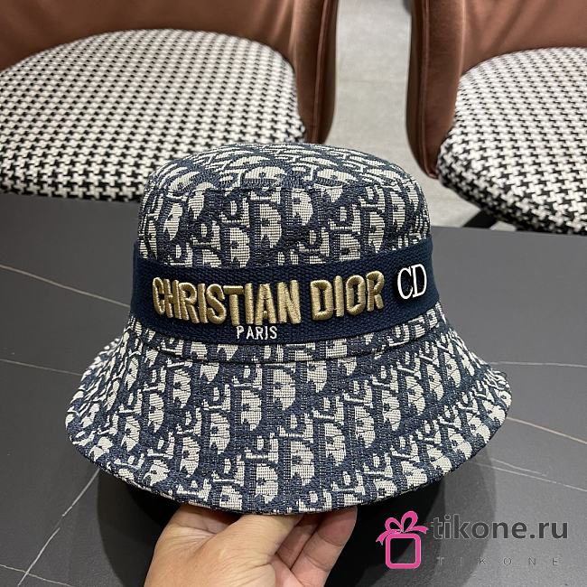 Dior Oblique Small Brim Bucket Hat White and Blue Embroidery - 1