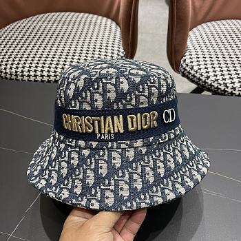 Dior Oblique Small Brim Bucket Hat White and Blue Embroidery