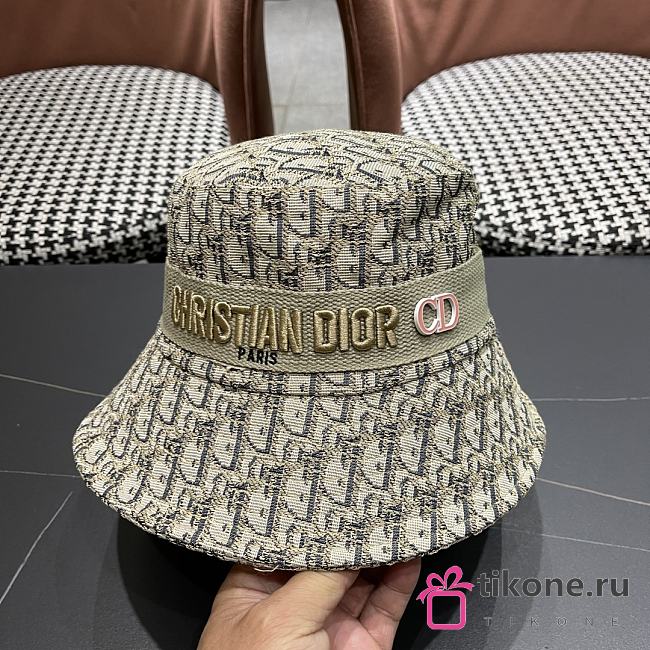 Dior Oblique Small Brim Bucket Hat White and Khaki Embroidery - 1