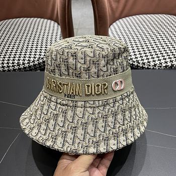 Dior Oblique Small Brim Bucket Hat White and Khaki Embroidery