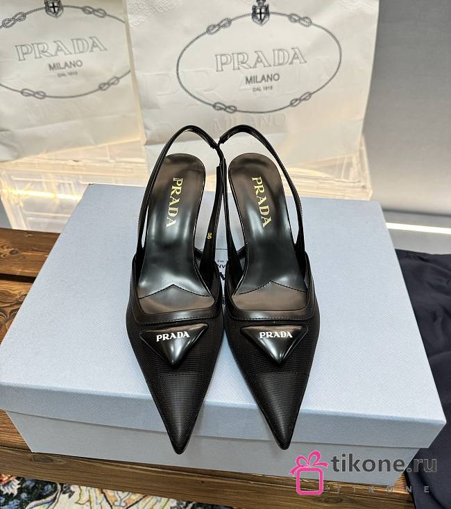 Prada Black Mesh Fabric Slingback Pumps 75mm - 1