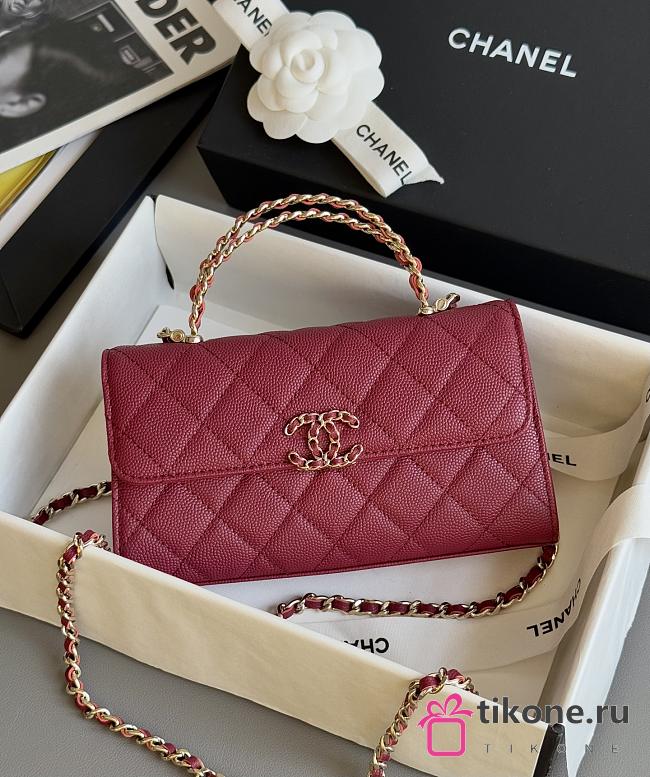 Chanel Clutch With Chain With Handle Grained Calfskin Red - 18x10x4.5cm - 1