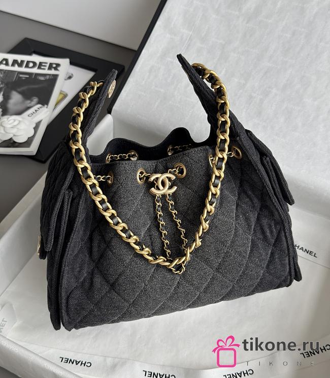 Chanel 25 Small Handbag Washed Denim Gold-Tone Metal Black - 30x26x14cm - 1