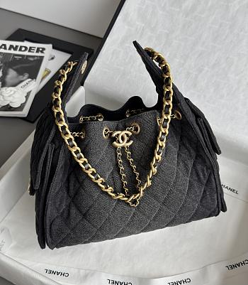 Chanel 25 Small Handbag Washed Denim Gold-Tone Metal Black - 30x26x14cm