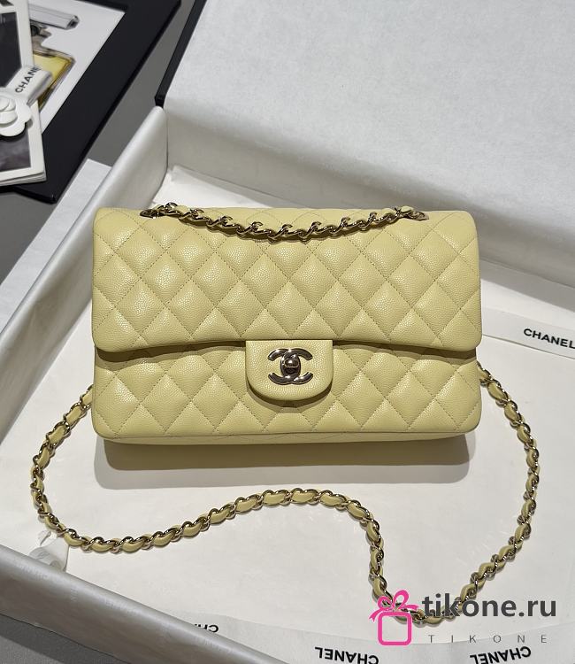 Chanel Classic Light Yellow Caviar Light Gold Hardware Bag - 15.5×25.5×6.5cm - 1