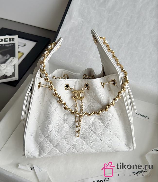 Chanel 25 Handbag Small Grained Calfskin Gold Tone Metal White - 30x26x14cm - 1