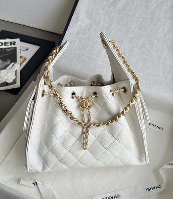 Chanel 25 Handbag Small Grained Calfskin Gold Tone Metal White - 30x26x14cm