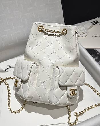 Chanel Backpack Shiny Lambskin Gold Tone Metal White - 24.5x18x8cm
