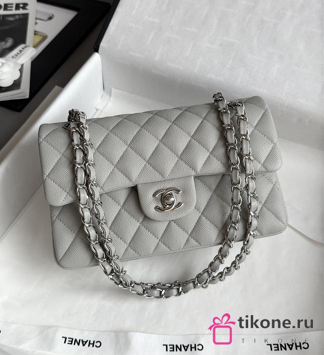 Chanel Classic Gray Caviar Silver Hardware Bag - 14.5x23x6cm - 1