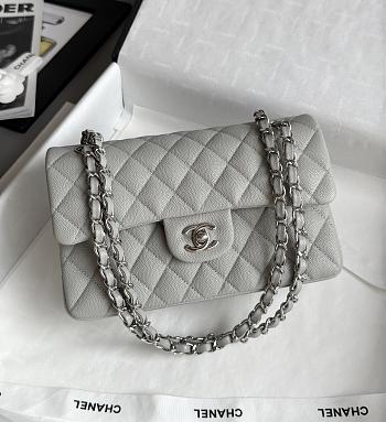 Chanel Classic Gray Caviar Silver Hardware Bag - 14.5x23x6cm
