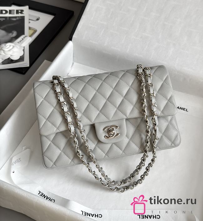 Chanel Classic Gray Caviar Silver Hardware Bag - 15.5×25.5×6.5cm - 1