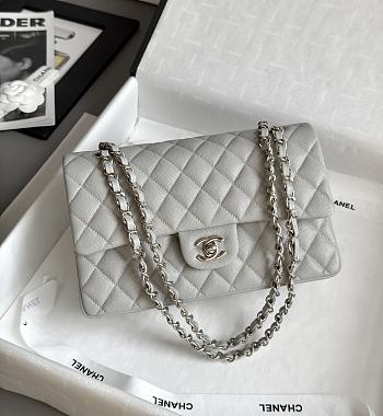 Chanel Classic Gray Caviar Silver Hardware Bag - 15.5×25.5×6.5cm