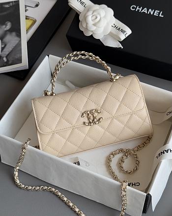 Chanel Clutch With Chain With Handle Grained Calfskin Beige - 18x10x4.5cm