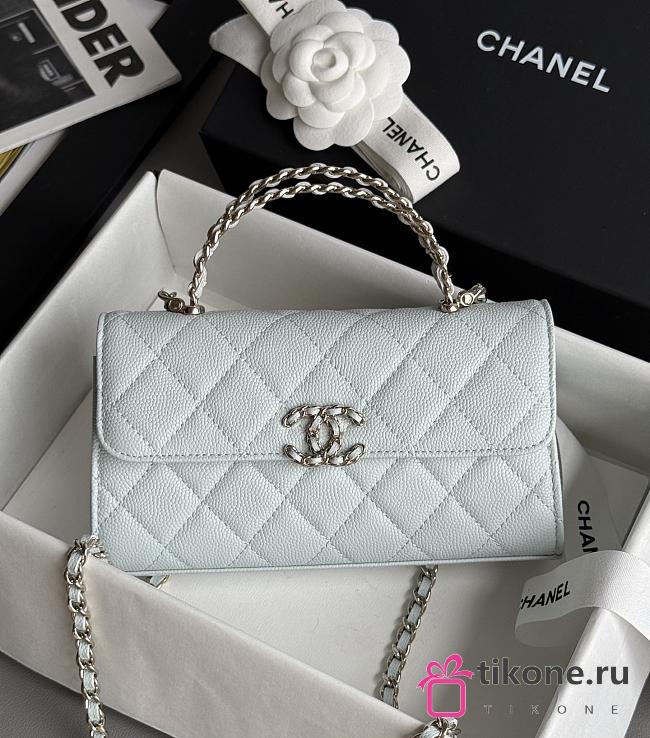 Chanel Clutch With Chain With Handle Grained Calfskin Light Blue - 18x10x4.5cm - 1
