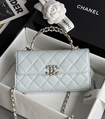 Chanel Clutch With Chain With Handle Grained Calfskin Light Blue - 18x10x4.5cm