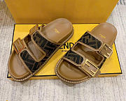 Fendi Feel Brown FF Fabric Slides Brown - 2