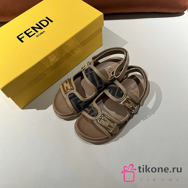 Fendi Sandal Kid Feel Brown FF Fabric Brown - 1