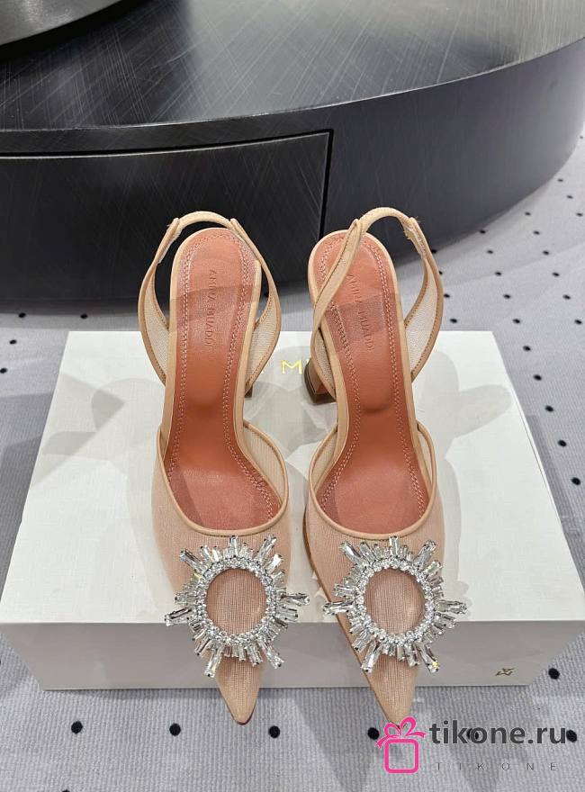 Amina Muaddi Begum Mesh Sling 95 Beige Mesh - 1