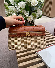 Loro Piana Extra Pocket L19 East-West Wicker Ostrich Brown - 11x19x7cm - 1