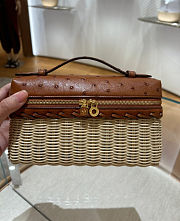Loro Piana Extra Pocket L19 East-West Wicker Ostrich Brown - 11x19x7cm - 3