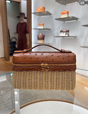Loro Piana Extra Pocket L19 East-West Wicker Ostrich Brown - 11x19x7cm - 4