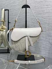 Saddle Bag with Strap Latte Smooth Calfskin and Dior Oblique Denim Embroidered Gold Metallic - 25.5x6.5x20cm - 1