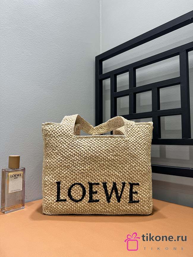 Loewe Natural Raffia Medium Font Tote - 30x15x25.5cm - 1