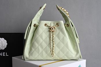 Chanel 25 Handbag Small Grained Calfskin Gold Tone Metal Light Green - 30x26x14cm