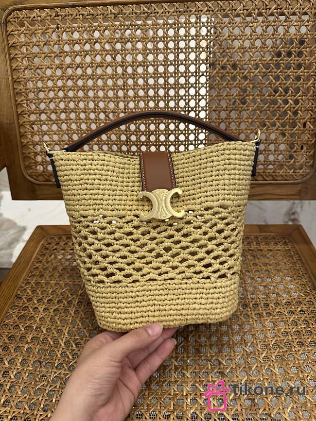 Celine Small Louise Bucket In Raffia And Calfskin - 16x19x12cm - 1