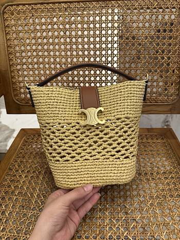 Celine Small Louise Bucket In Raffia And Calfskin - 16x19x12cm