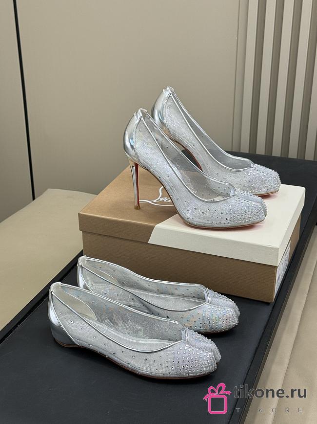 MaisonMargiela x Christian Louboutin Bridiela Una Strass 100 mm Pumps Strass Mesh and Patent Calf Leather Silver  - 1