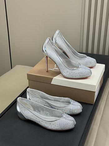 MaisonMargiela x Christian Louboutin Bridiela Una Strass 100 mm Pumps Strass Mesh and Patent Calf Leather Silver 