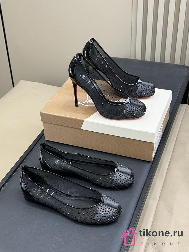 MaisonMargiela x Christian Louboutin Bridiela Una Strass 100 mm Pumps Strass Mesh and Patent Calf Leather Black - 1