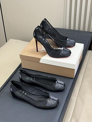 MaisonMargiela x Christian Louboutin Bridiela Una Strass 100 mm Pumps Strass Mesh and Patent Calf Leather Black