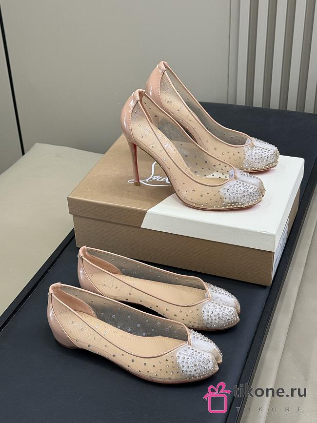 MaisonMargiela x Christian Louboutin Bridiela Una Strass 100 mm Pumps Strass Mesh and Patent Calf Leather Blush - 1