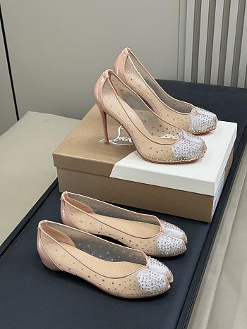 MaisonMargiela x Christian Louboutin Bridiela Una Strass 100 mm Pumps Strass Mesh and Patent Calf Leather Blush