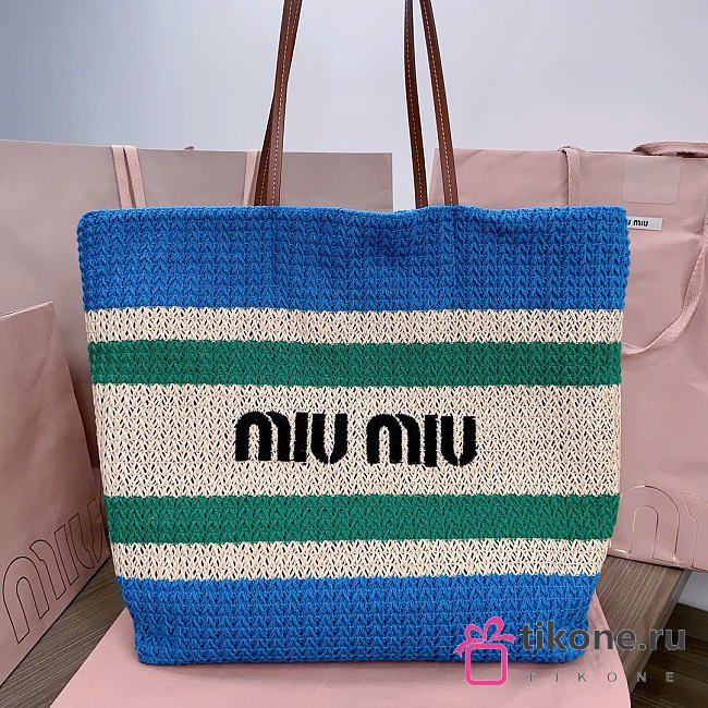 Miumiu Raffia-Effect Woven Tote Bag 17938 - 40x34x16cm - 1