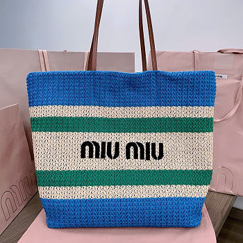 Miumiu Raffia-Effect Woven Tote Bag 17938 - 40x34x16cm