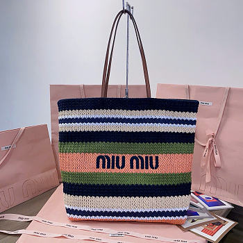 Miumiu Raffia-Effect Woven Tote Bag 17939 - 40x34x16cm