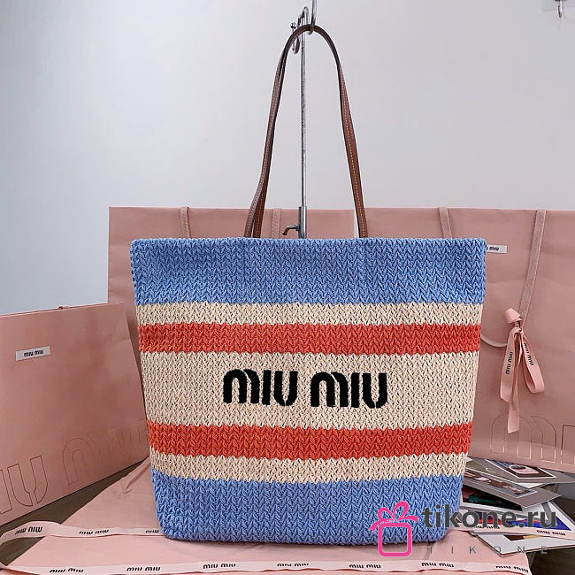Miumiu Raffia-Effect Woven Tote Bag 17940 - 40x34x16cm - 1